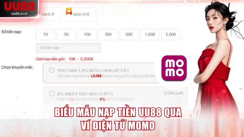 Biểu mẫu nạp tiền UU88 qua ví điện tử Momo