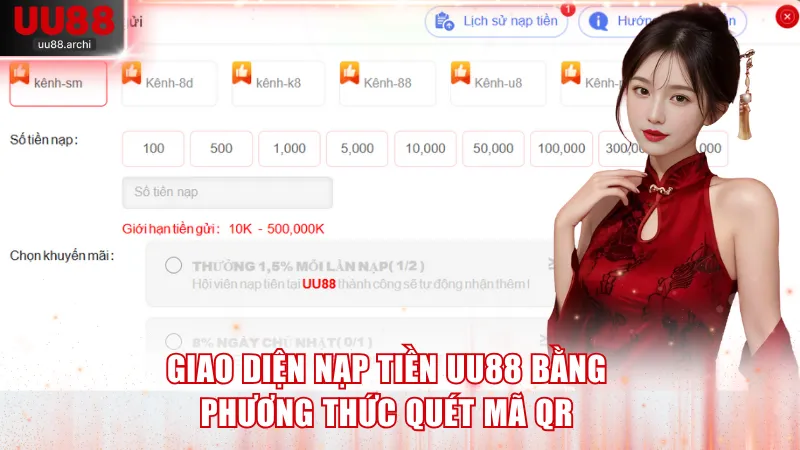 Giao diện nạp tiền UU88 bằng quét mã QR